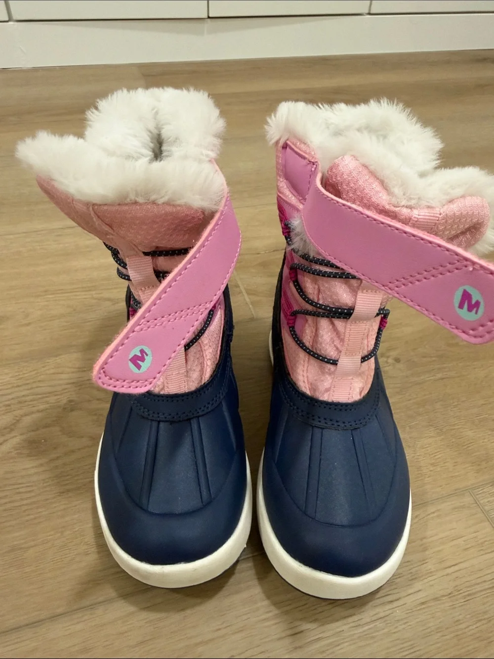 Kids Waterproof Snow Boots with Faux Fur - Pink and Navy